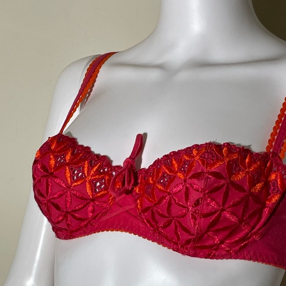 AUBADE Paris BAHIA Balconette SHOWGIRL Orange Underwire Demi Bra Sz 34C Lace - Picture 4 of 11